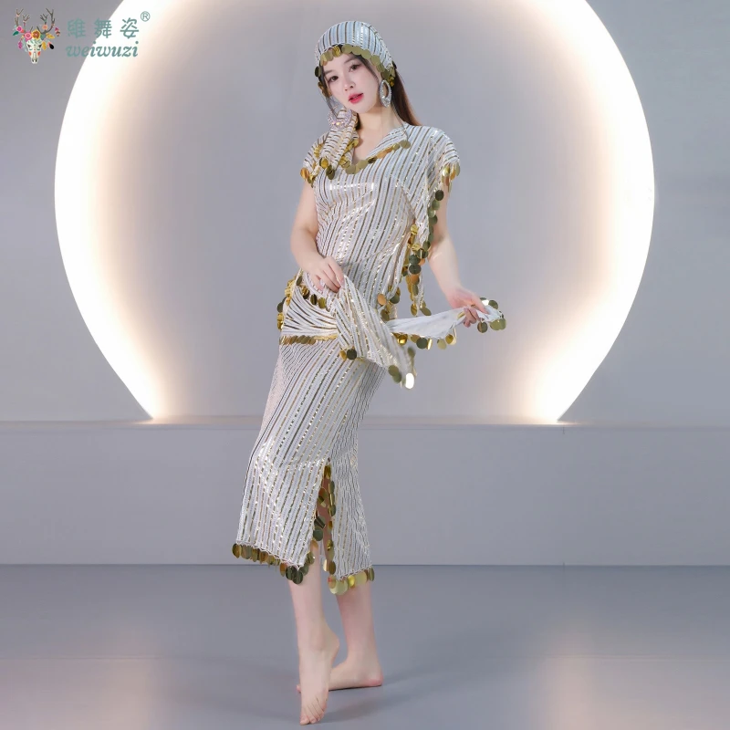 أردية الرقص الشرقي أداء زي المرأة مطرزة رداء الحجاب وشاح الورك 3 قطعة ملابس المنافسة Shaabi Baladi Saidi #3