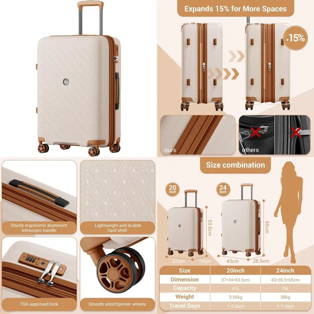 

Expandable 24 Inch Hard Shell Luggage - Large Capacity, TSA Lock, Lightweight Suitcase with Hidden Cup Holder for Travel Conveni
