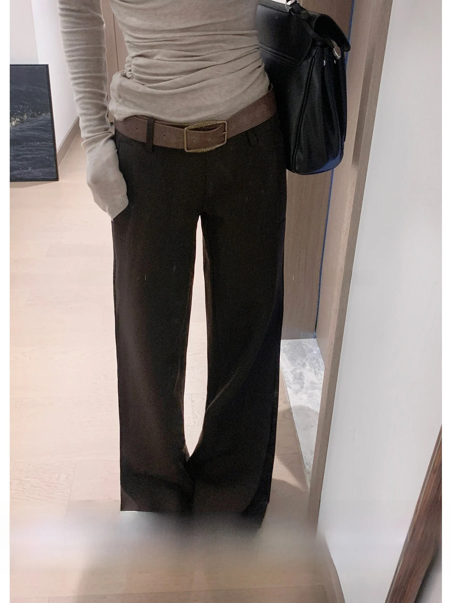 

LILI Miss Low Waist American Retro Sle Straight Leg Suit Pants Slimming Trendy Versatile Ladies High Waist Long Trousers