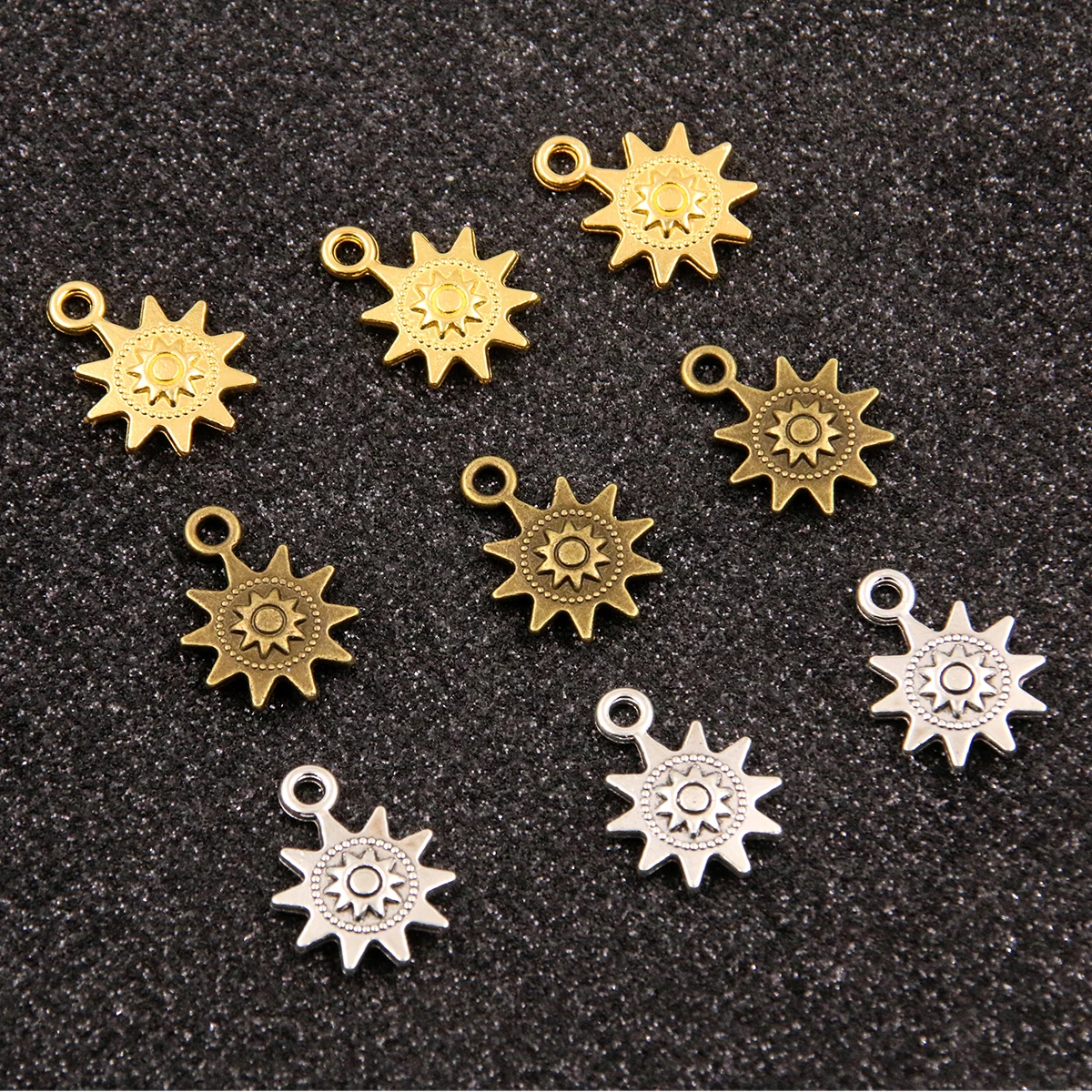 30PCS 3 Color 12X17mm New Product Alloy Double Sided Sun Charms For Jewelry Making DIY Handmade Small Steampunk Pendant