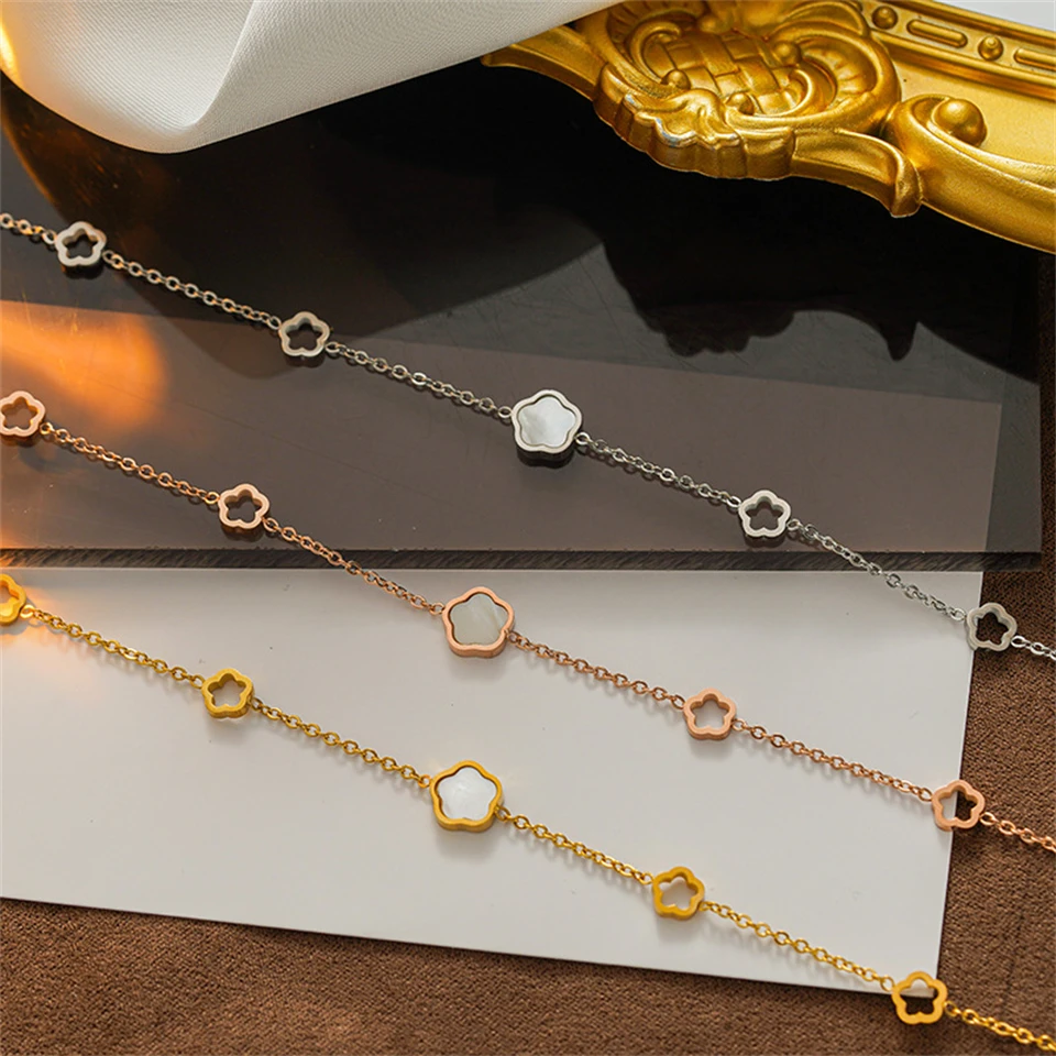 UILZ Simple 304L Stainless Steel Flower Bracelet For Women Golden Plum Blossom Temperament Bracelet Daily Workday Jewelry Gift image 6