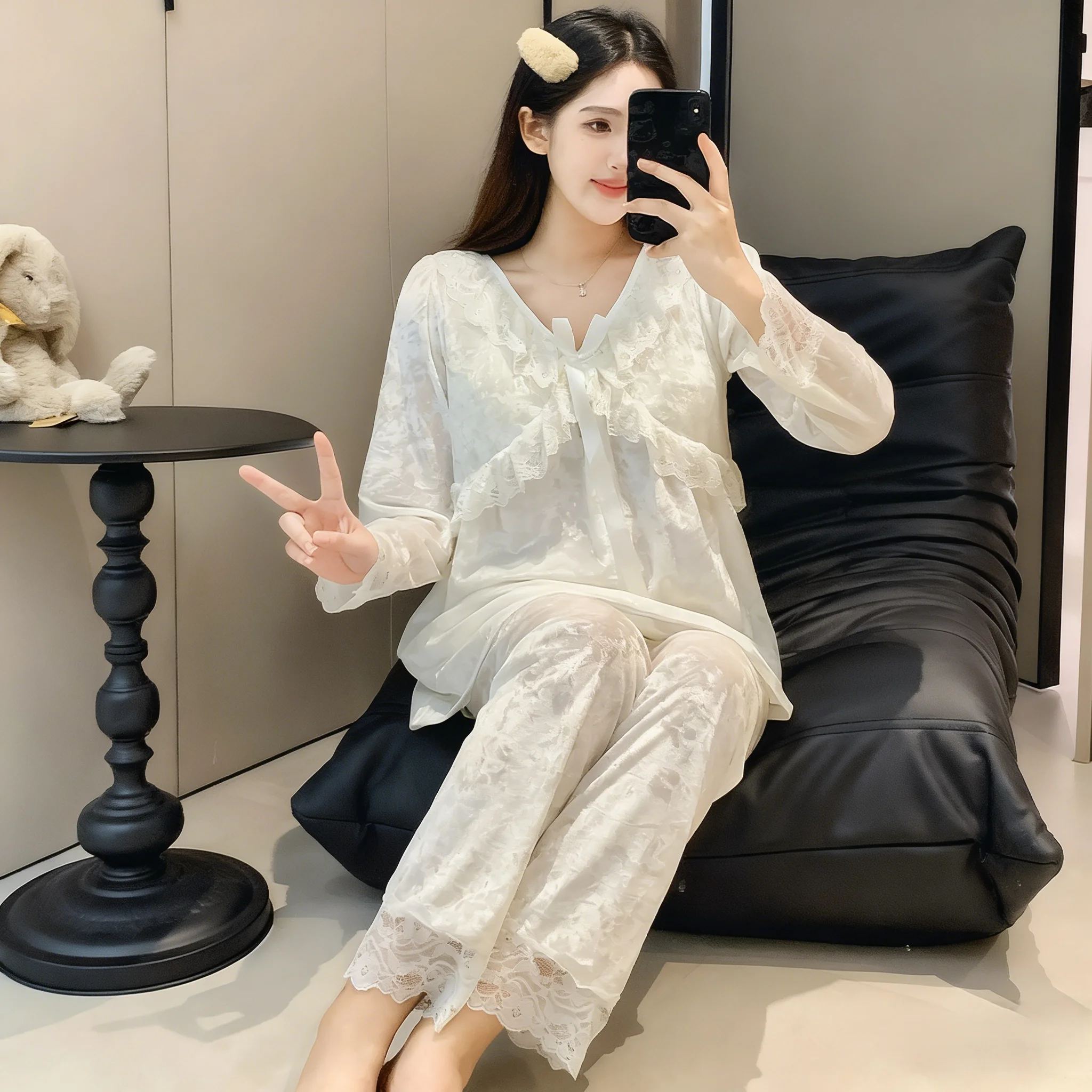 

Pajama Sets For Summer Women Unique Cartoon Fleece Lined Animal Sequin Bead Golden Stretch Zipper Thermal Night Sleepwear Simple