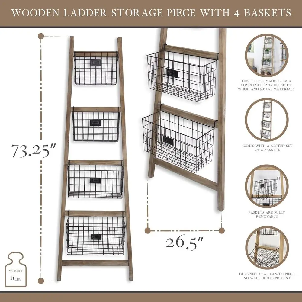 4-Tier Metal Storage Ladder Basket