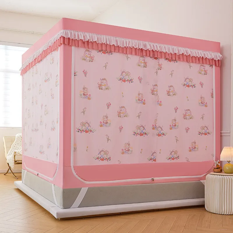 

Large Space 3 Doors Summer Square Mosquito Net Encrypted Mesh Anti-mosquito Bed Tent Full Bottom Anti-fall Bed Canopy with Frame