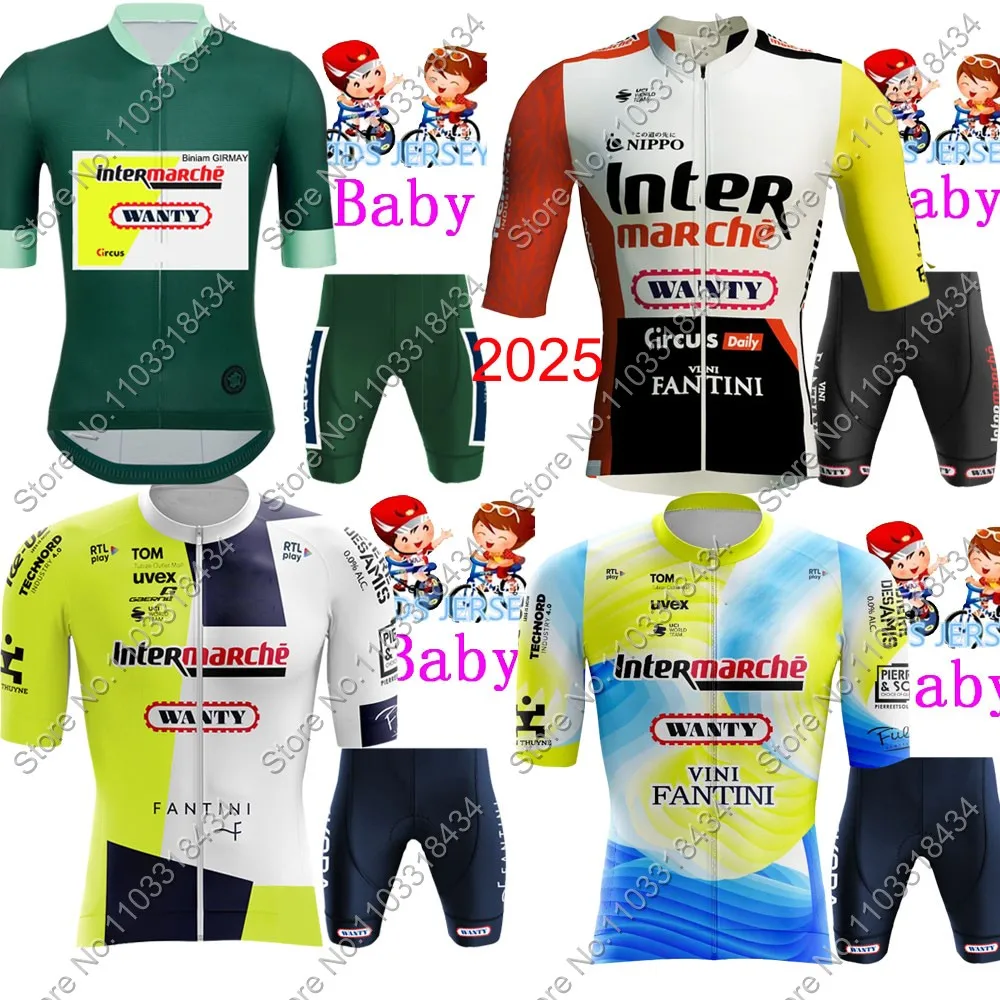 Kids Wanty Cycling Jersey 2025 Enfant Belgium Green TDF Set Boys Girls Cycling Clothing Children Bike Suit MTB Ropa Maillot