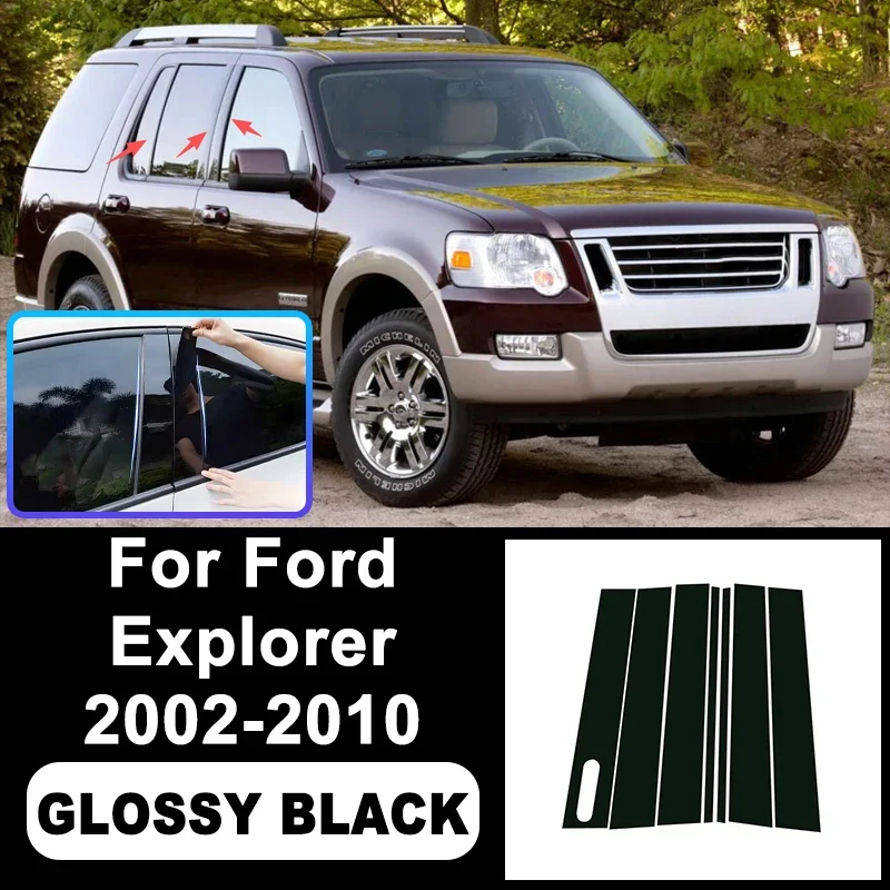 

For Ford Explorer 2002-2010 Piano Black B C Pillar Stickers, Easy Install PC Window Trim Anti-Scratch Exterior Styling Parts