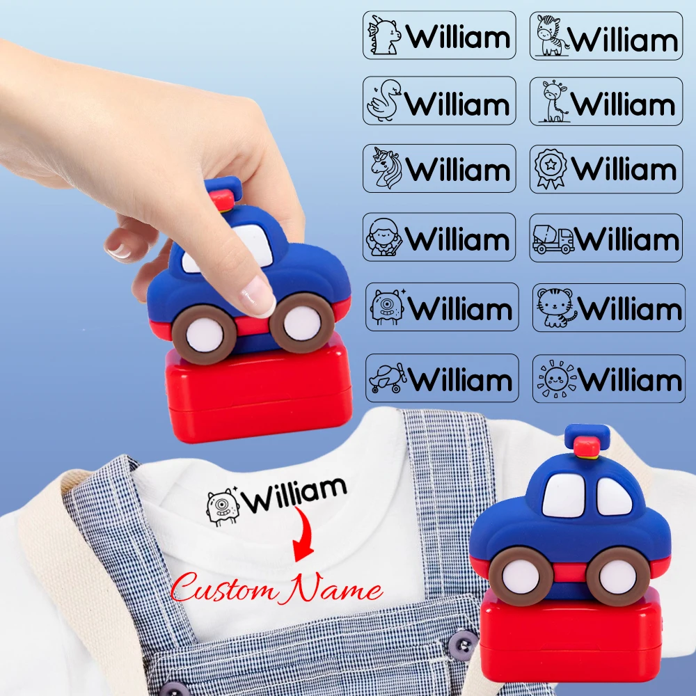 

Cartoon Car Customized Name Stamps for Kids,Personalized Waterproof Stamp for Clothing Name Seal for Student&Child