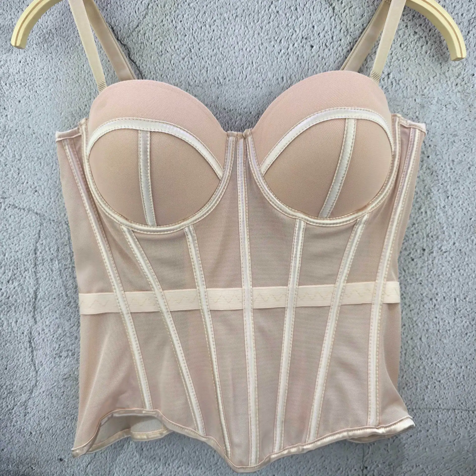 Elegant 2026 Mesh Waisted Lady Corset Shaping Women Bustier Backless Slim Fit Vest Top Pure Color Short Length Inner Wear