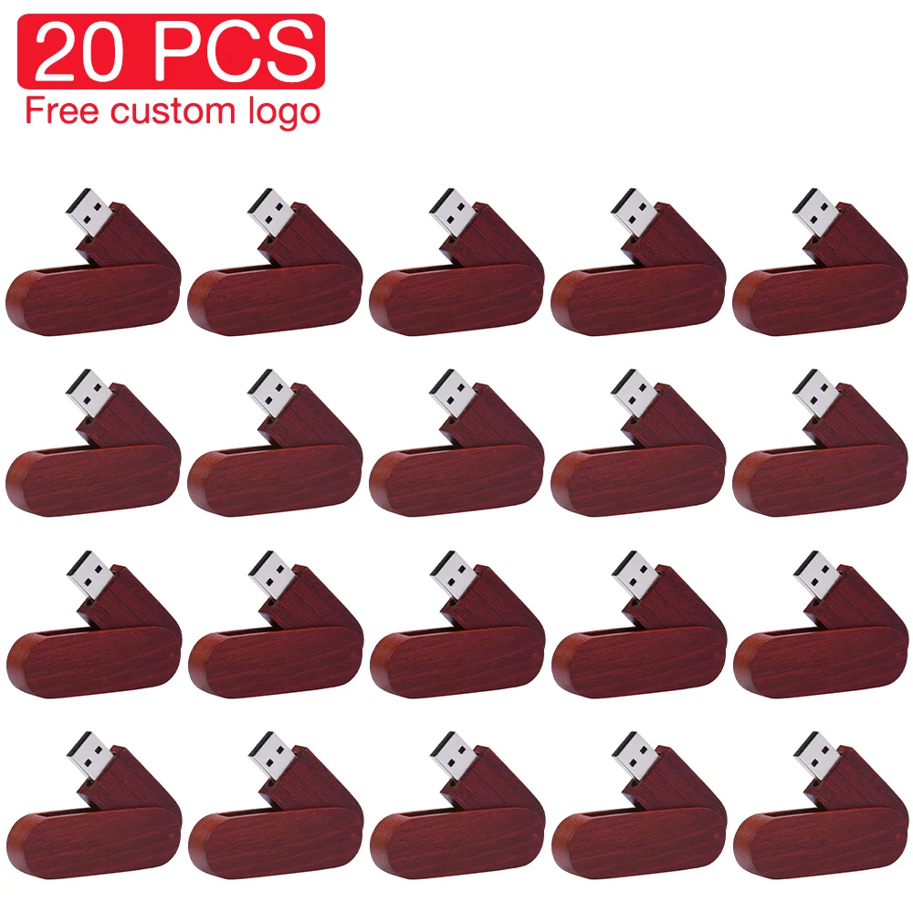 20PCS/LOT Wooden Rotatable USB 2.0 Flash Drives 128GB Free Custom Logo Pendrive 64GB Wedding Gift USB Stick 32GB 16GB 8GB U Disk image 3