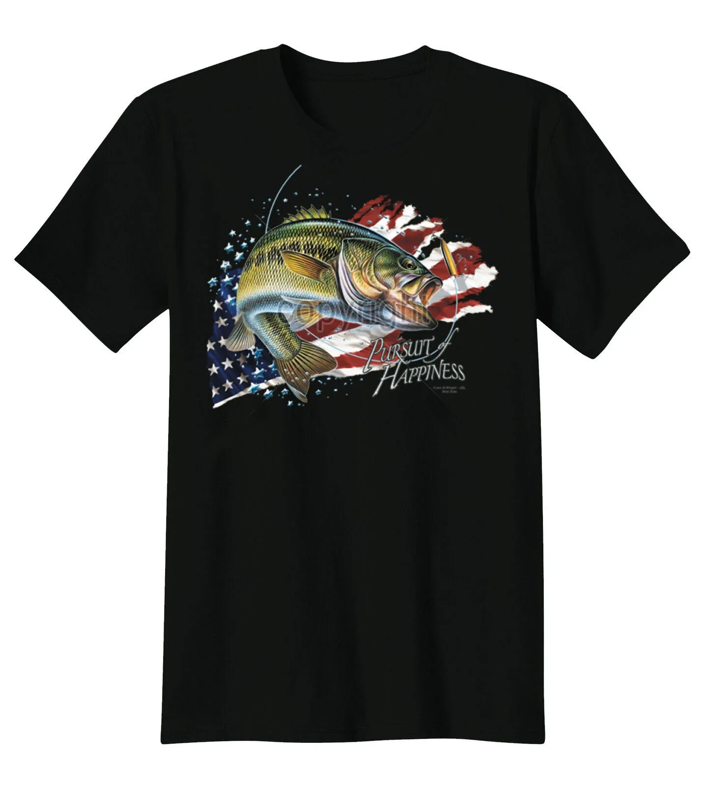 Pursuit Of Happiness Fish Bass USA America Patriotic Fishing T-Shirt Tee