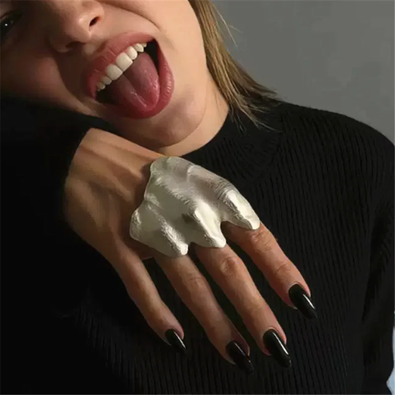 HangZhi Exaggerated Punk Irregular Pleated Joint Ring Artistic Sense Personalized Massive Jewelry for Women Men Party