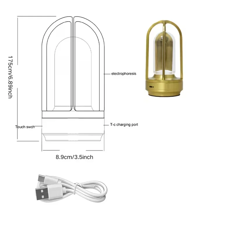 Rechargeable Metal Cross Table Lamp Touch Control Non-Slip Rubber Pad Aluminum Dining Room Ambience Light For Bedroom Living Room Dorm Office & Home Decor