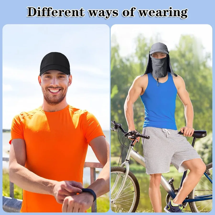 2 قطعة قبعات للحماية من الشمس للرجال والنساء بعامل حماية من الأشعة فوق البنفسجية 50+ لصيد الأسماك في الهواء الطلق والمشي لمسافات طويلة من الأشعة فوق البنفسجية مع قناع وجه قابل للإزالة للرقبة #6