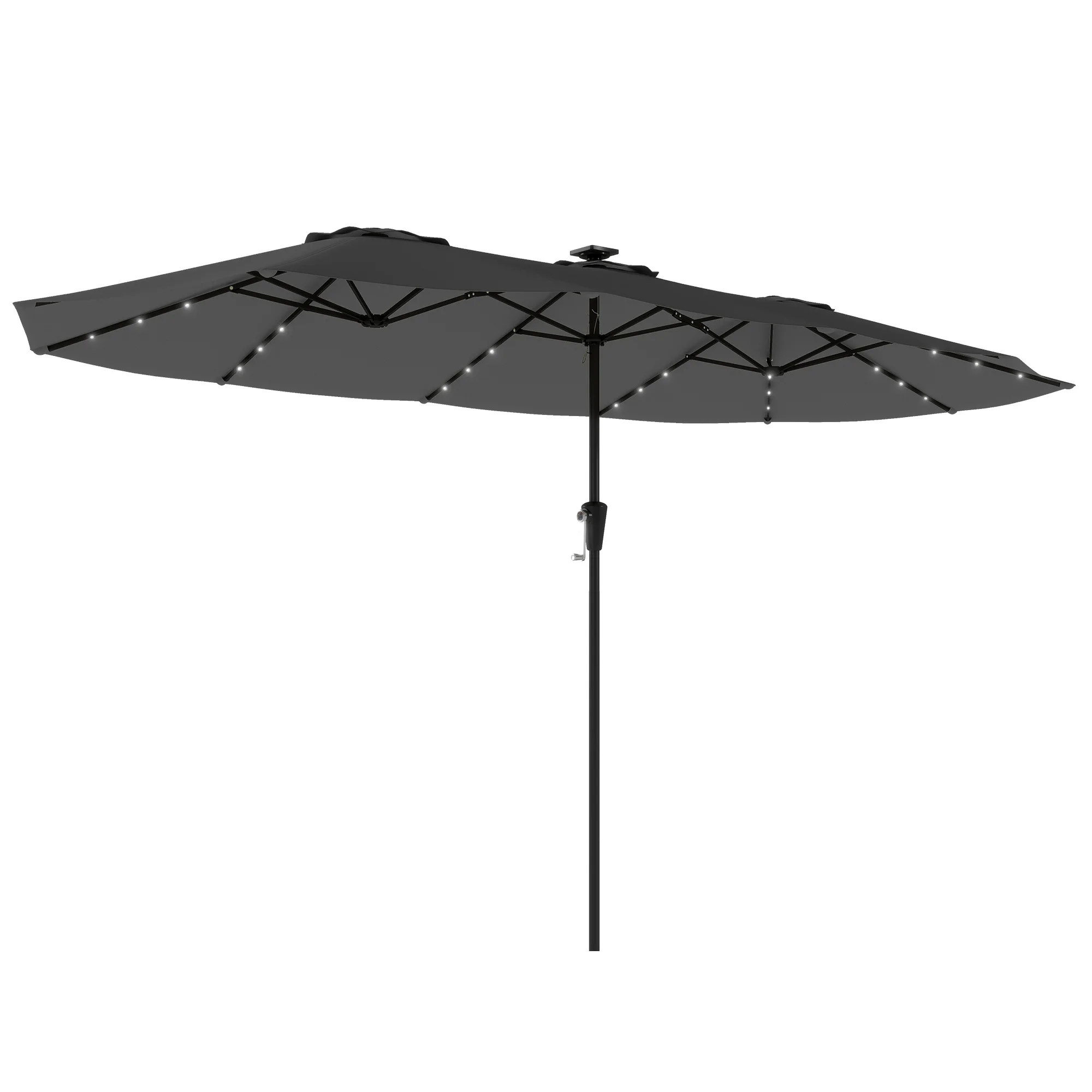 Outsunny Sombrilla Doble 4x2 m con 36 Luces LED Manivela UPF50+ Gris Oscuro