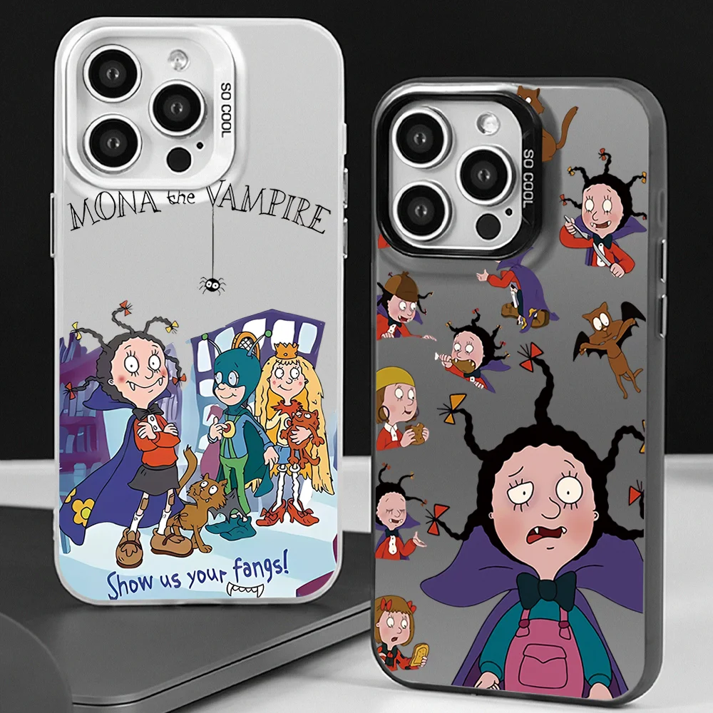 Cartoon M-Mona the Vampires Phone Case for iPhone 12 11 13 14 15 16 Max Pro Plus Laser Cover