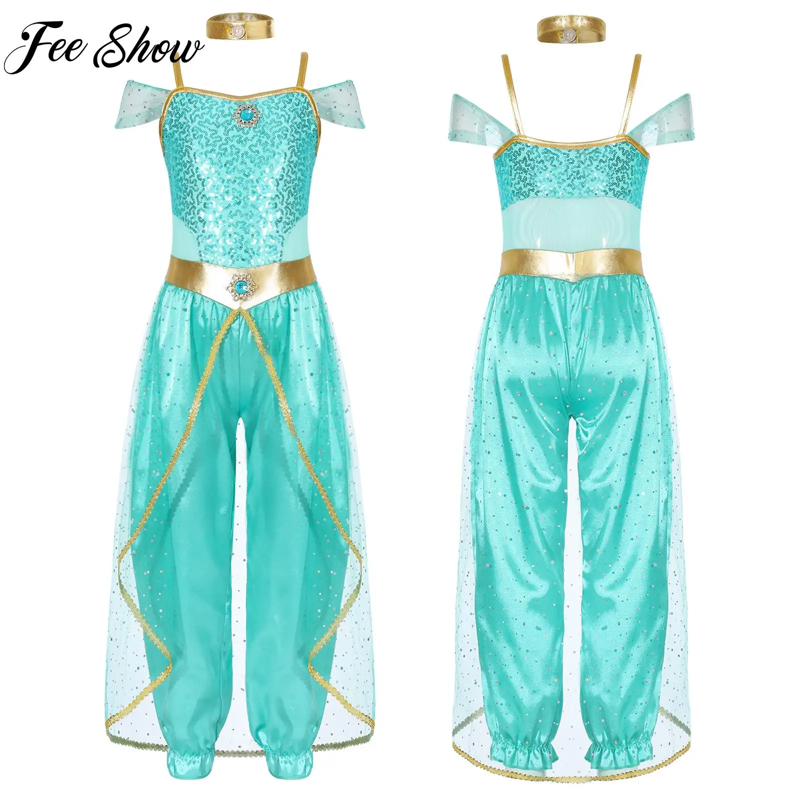 

2025 Girls Jasmine Costume Kids Arabian Princess Cosplay Costumes Birthday Party Fancy Dress Belly Performance Fashion Clothes