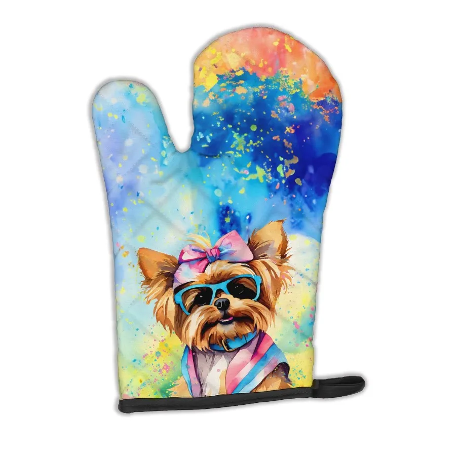 

Yorkshire Terrier Hippie Dawg Oven Mitt Heat Resistant Thick Oven Mitt for Hot Pans and Oven Kitchen Mitt Protect Hands Cooking