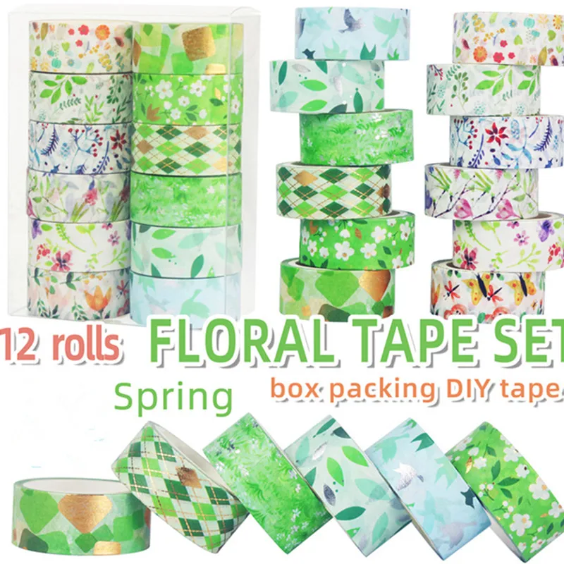 12 Rolls Colorful Washi Tape Set Gold Foil Season Floral Decorative Masking Tape for Journals Scrapbooking & DIY Crafts