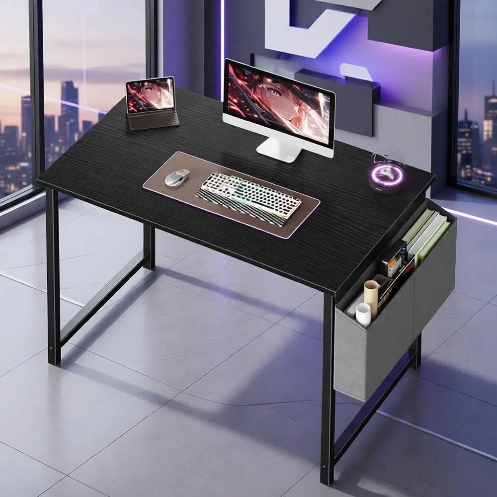 

40-дюймовый компактный домашний офисный стол с местом для хранения для игр, письма и учебы в небольших помещениях — черный