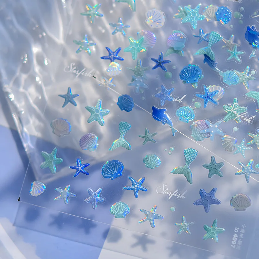Shell Conch Dolphin Fish Tail Star Summer Sea Starfish Jellyfish Seasnail Soft Relief Decoration Nail Art Sticker Manicure Decal