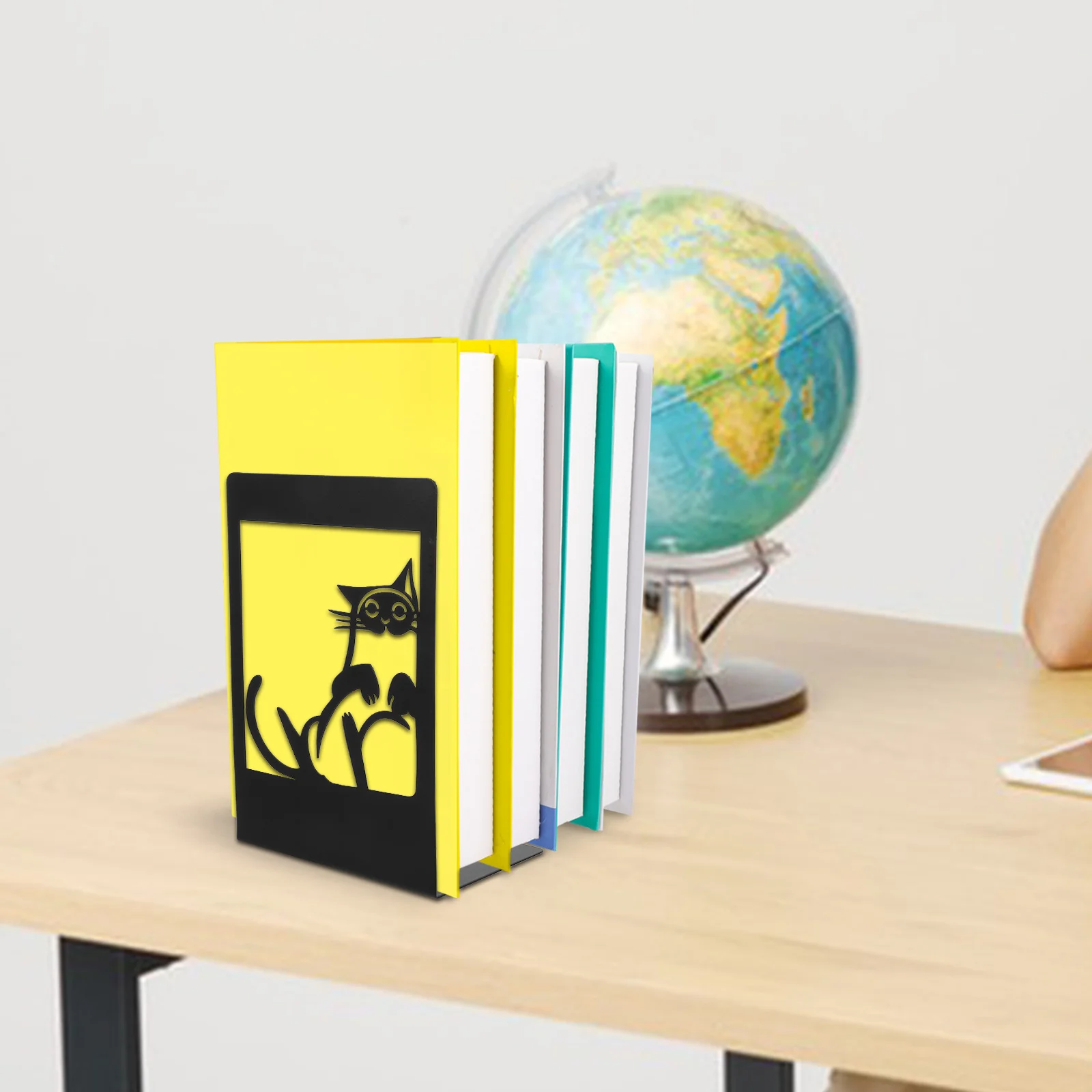 

2 Pcs Book Shelf Bookend for Decorative Black Metal Holder Stopper Shelves Reading