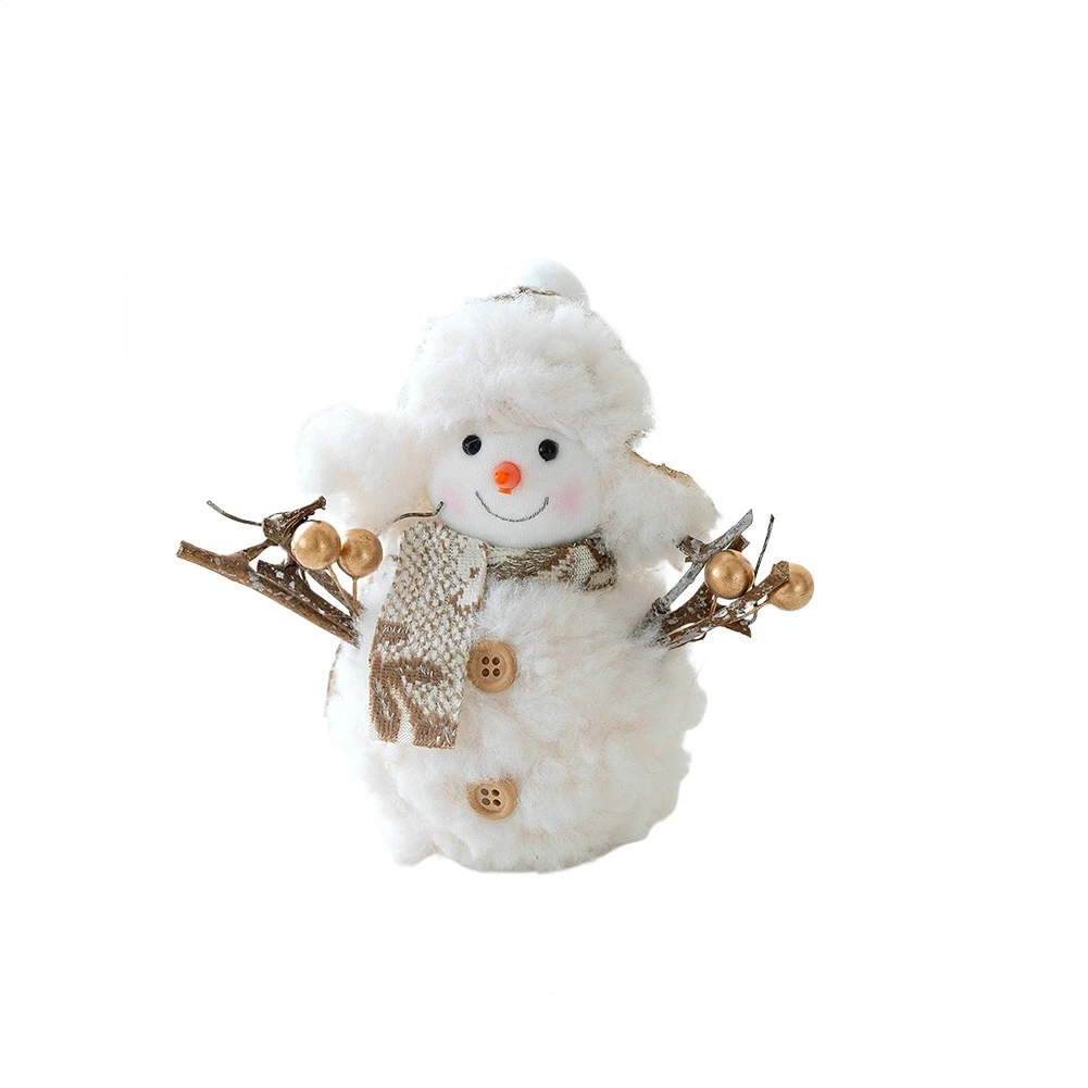 

3 plush snowman ornaments set with knitted fabric for festive desktop decoration creating warm and inviting seasonal atmosphere