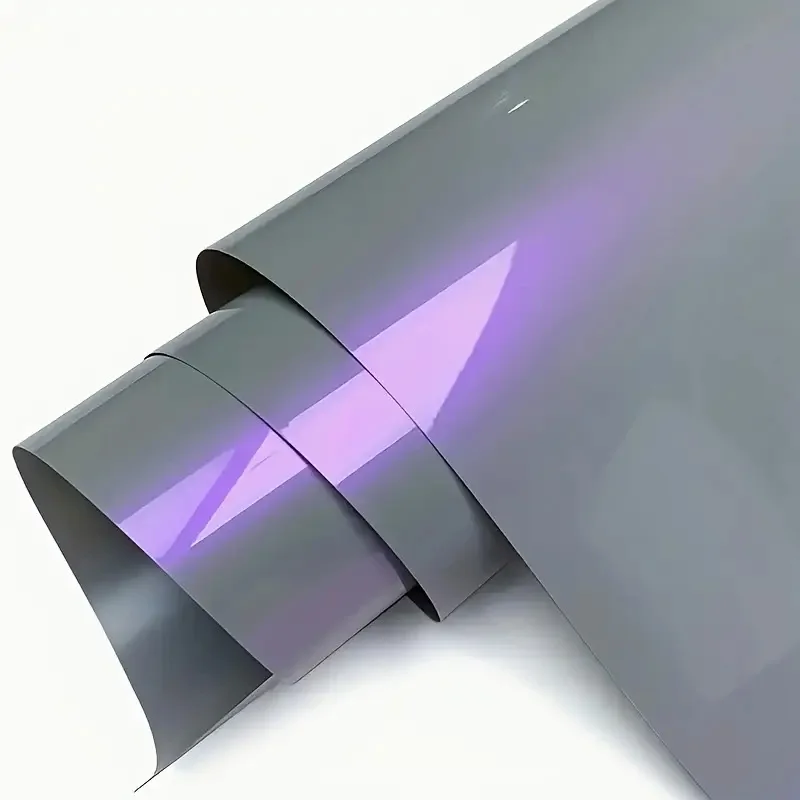 Premium Candy Gloss Chameleon Vinyl Wrap Film Roll Color Change Grey to Purple Self Adhesive Decal Automotive Car Wrapping Foil
