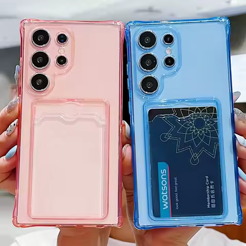 Luxury Card Bag Silicone Soft Case For Samsung Galaxy S25 S24 S23 S21 FE S22 Ultra Plus Card Pocket Candy Color Shockproof Shell