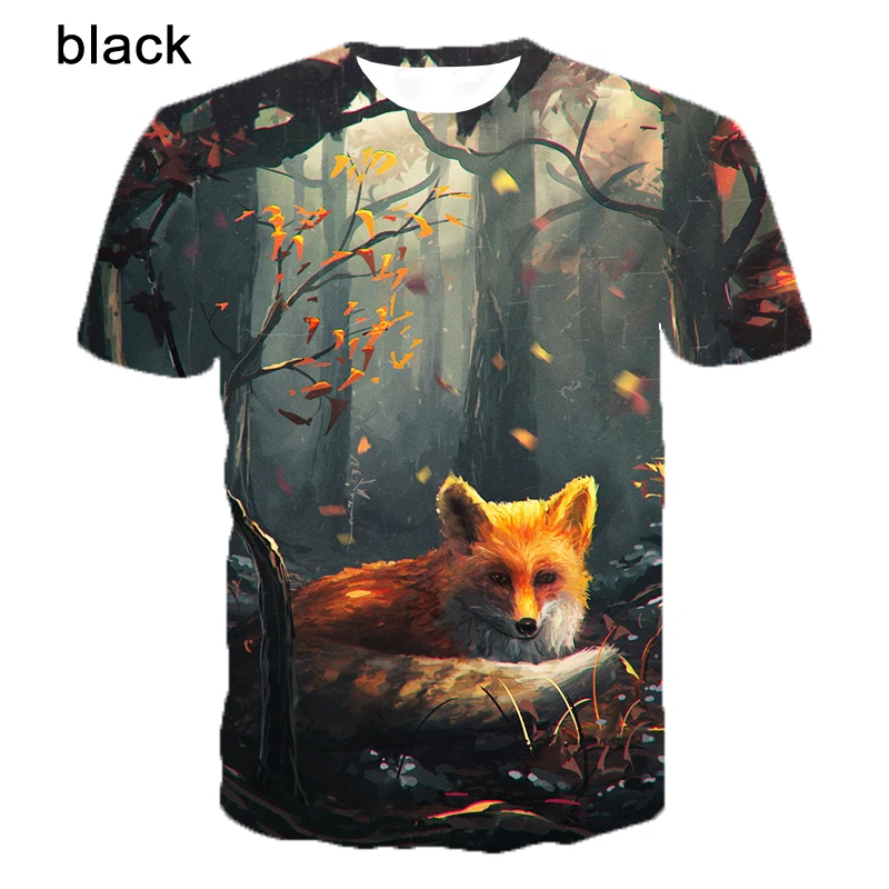 Animal Fox Print T-shirt 3d Printing Loose T-shirt Cute Personalized T-shirt