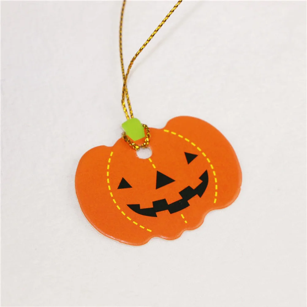 100 Pcs Halloween Pumpkin Hanging Tags DIY with Pre-cut Holes Paper Pendants Gift Small Book Labels for