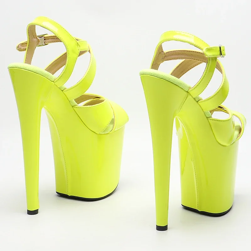 Leecabe  20cm/8inch Shiny Patent  PU  neon Yellow color high heel sandals   sexy model shoes pole dance shoes