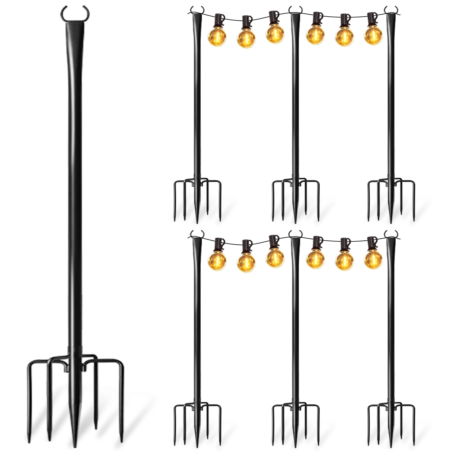 Bis zu 12 Stück robuste Lichterkettenstangen für den Außenbereich mit Gabel, wasserdichter, verstellbarer Hängelampenständer für Garten, Hinterhof, Terrassendekoration