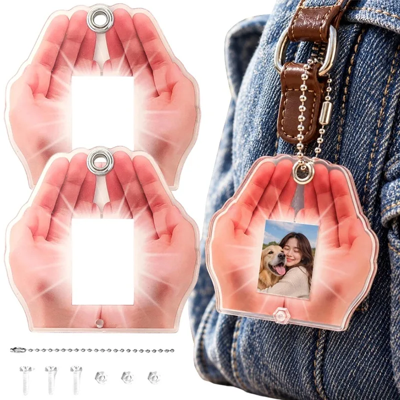 1/5Pcs Cupped Hands Photo Keychain Acrylic Mini Picture Holder for Photo Memory Pendant Bag Charm for Pet Picture Fandom Collect