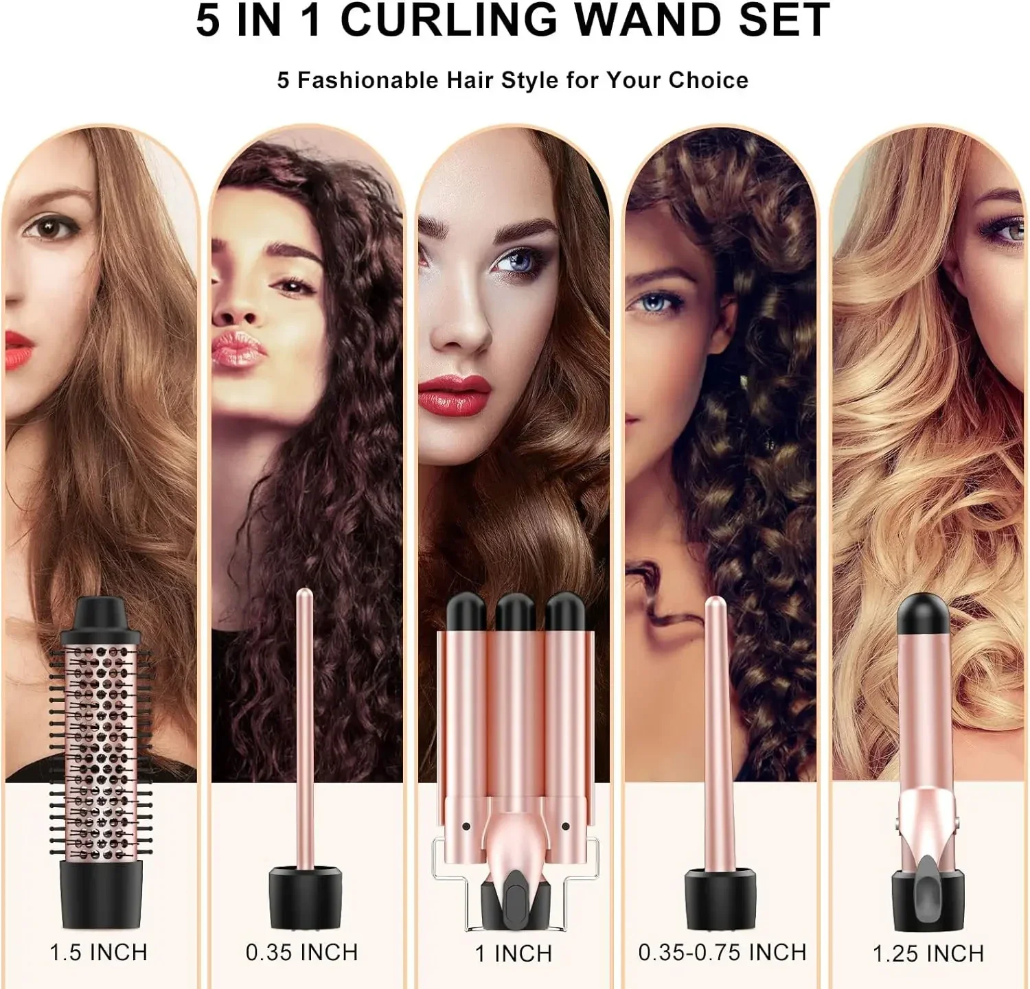 YAWEEN Curling Iron Hair 5in1 With Fast Heating Up Professional Curling Iron Hair Styling Appliances Suitable For All Hair Types