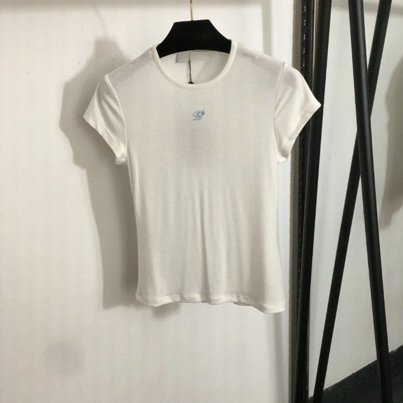 

2025 Summer Slim Fit Round Neck Short Sleeve T Shirt with Letter Embroidery for Women Fashion Casual Top