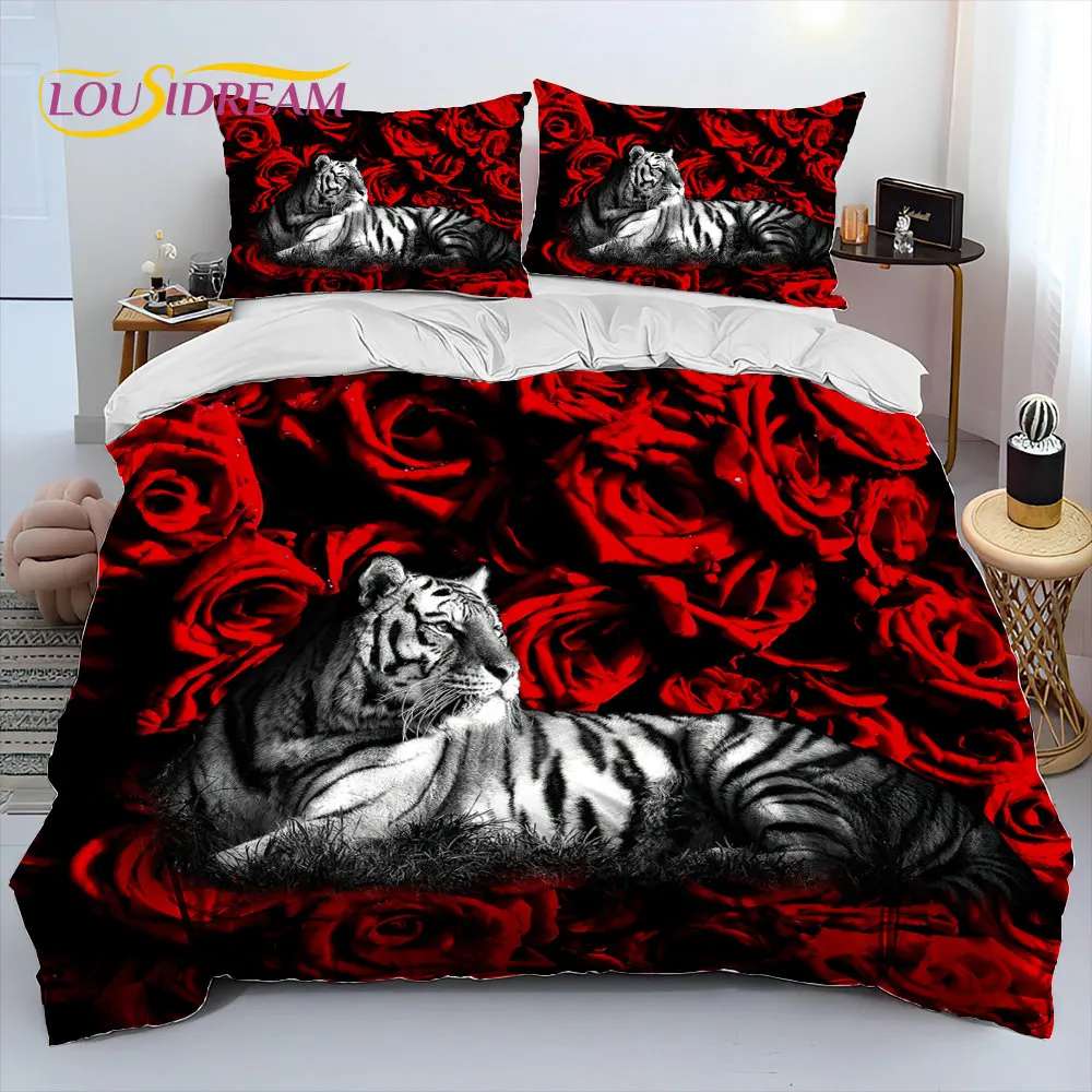 Tiger Lion Leopard Animal 3 Piece Comforter Bedding Set,Duvet Cover Bed Set Quilt Cover Pillowcase,King Queen Size Bedding Set