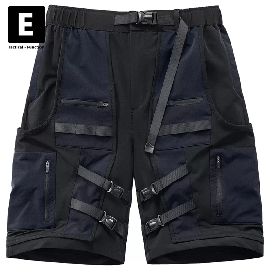 Techwear Cargo Shorts Men Streetwear Patchwork Short Pants Summer Shorts Tactical Function Male Harajuku Bottoms