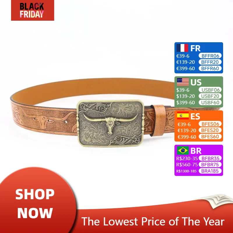 

Fashion Western Cowboy Bullhead Big Board Buckle Belts for Men Retro Embossed PU Leather Jeans Waist Belt Clothing Accessories