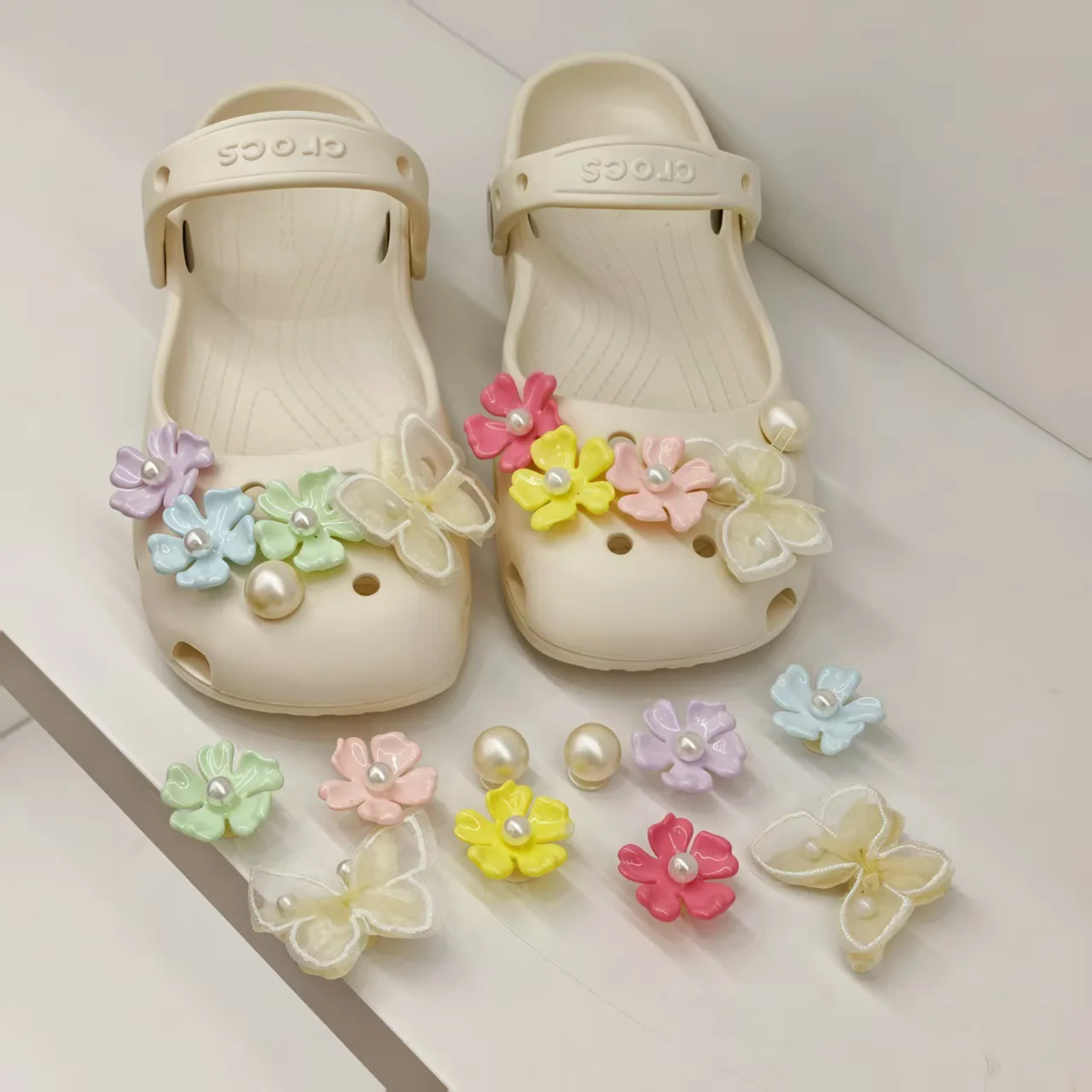 10pcs Set Shoes Decoration for Summer Sandals & Slippers Three-dimensional Colorful Flowers Shoes for Women DIY Shoe Accessories