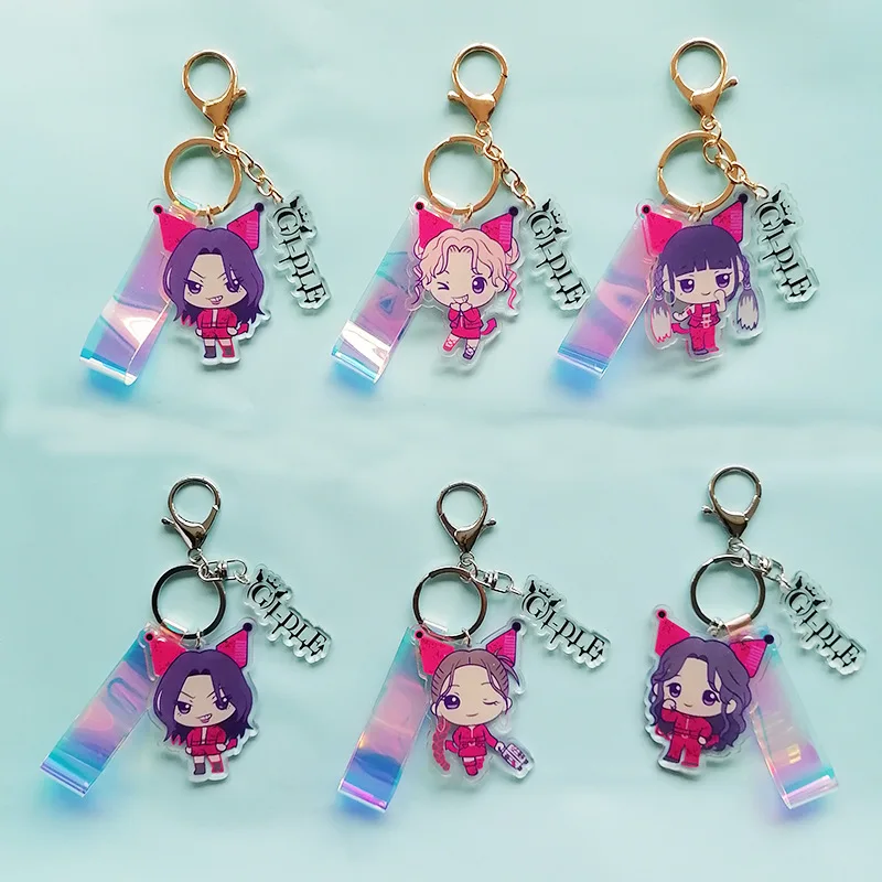 (G)I-DLE Personal Cartoon Keychain Minnie SongYuQi Two-sides HD Photo Printing Laser Long Band Bag Pendant ShuHua Fans Gift