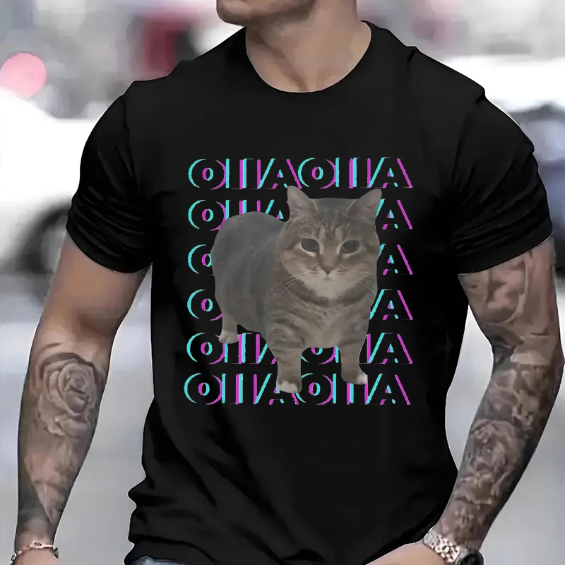 

OIIA OIIA Rotary Cat Meme Glitch Disco Men Women T-Shirt Funny Fashionable Short Sleeve Round Neck Couple Clothing Harajuku Tops