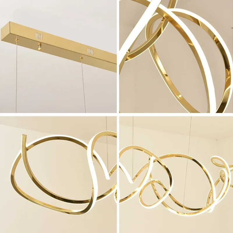 Modern Minimalist Stainless Steel Wave Decorative Lights Hotel Villa Design Model Room Irregular Light Luxury Chandelier New