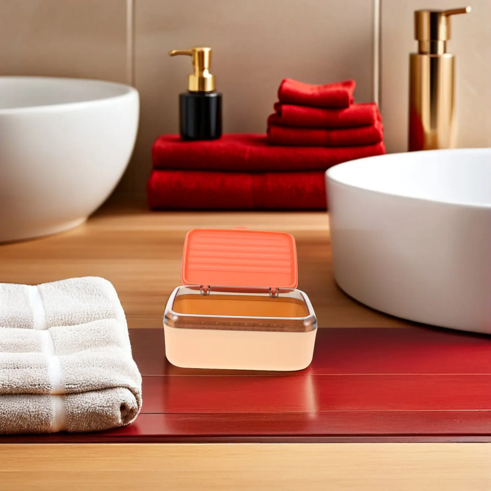 2Pcs Self Draining Double Layer Soap Holder Plastic Soap Box Bathroom Kitchen Tray with Lid Bathroom Plastic Tray