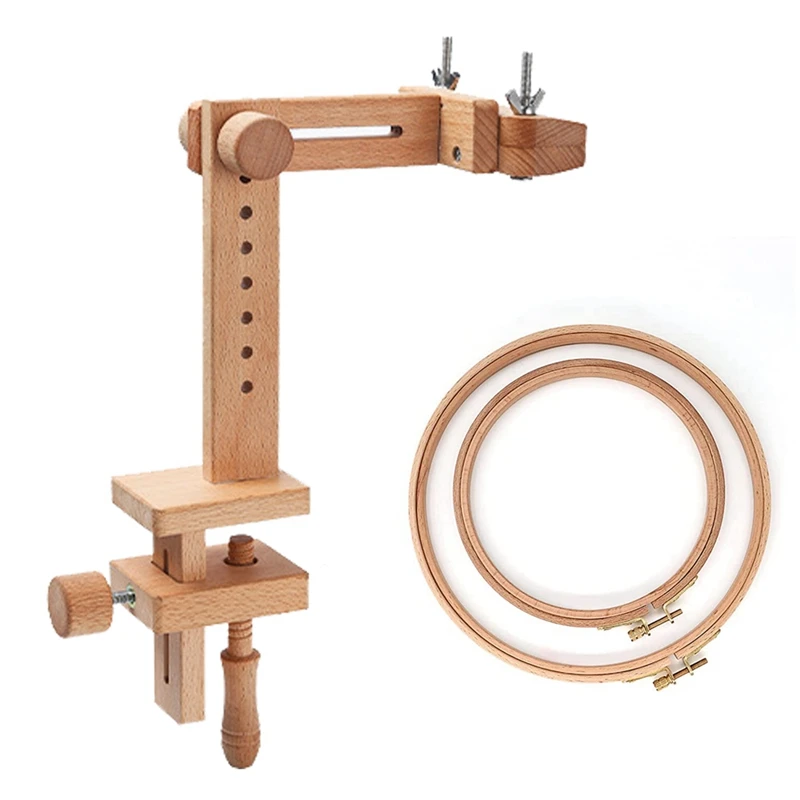 

New Wooden Embroidery Hoop Holder 360 Degree Rotation Adjustable Desktop Stand Cross Stitch Rack,With Embroidery Hoop