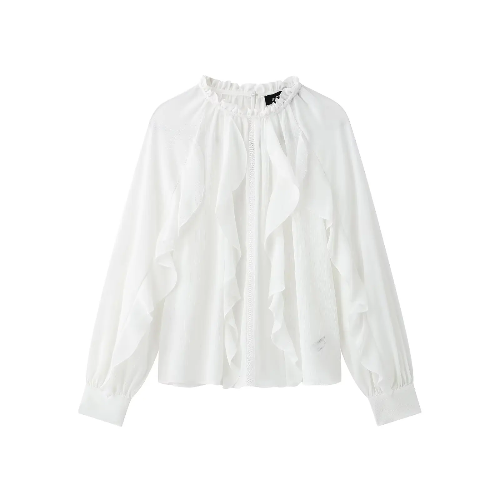 

Willshela Women Fashion White Chiffon Ruffled Shirt Round Neck Long Sleeves Female Chic Lady Casual Mujer Tops Blouse