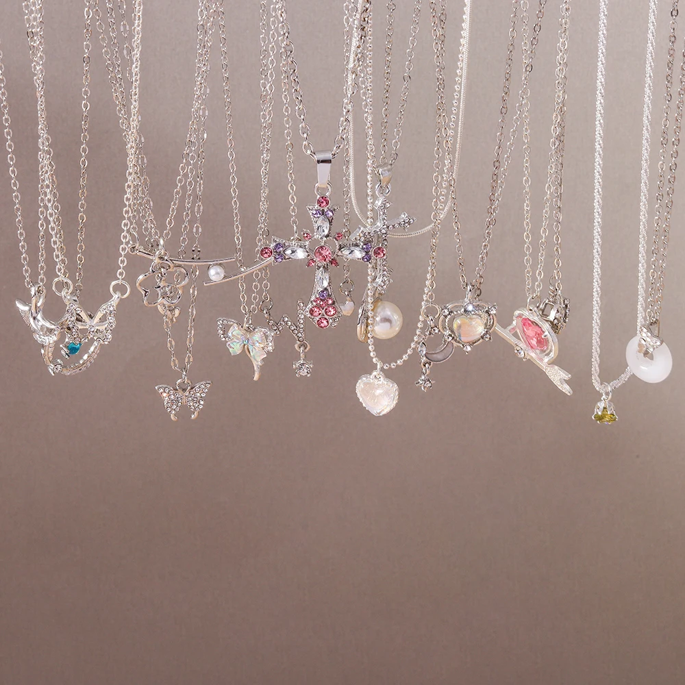 Y2K Kristall Schmetterling Herz Halskette Mode Kpop Glänzende Schlüsselbein Kette Halsketten für Frauen Mädchen Neue Trend Party Geschenke Schmuck – Detail 3