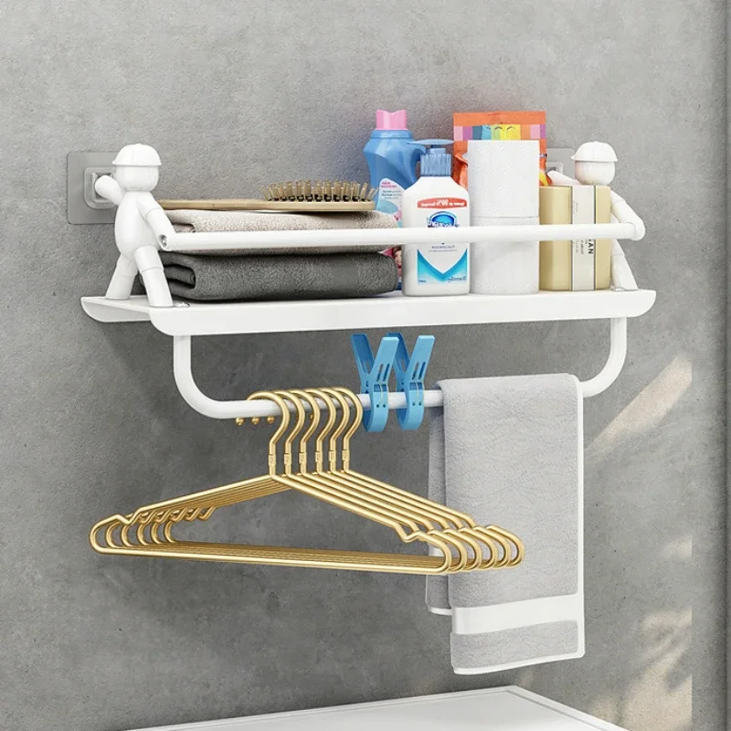 Hot Sale Bathroom Storage, Simple No Punching Rack, Multifunctional Toiletries Organizer, Wall Mounted Towel Rod 112