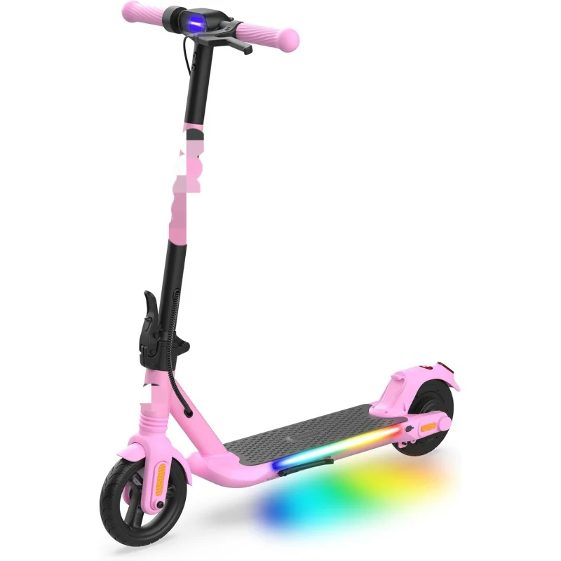 Aqgotrax comet foldable electric scooter for kids 6-12, thumb-throttle control with music speaker, 150W motor, colorful pedal li