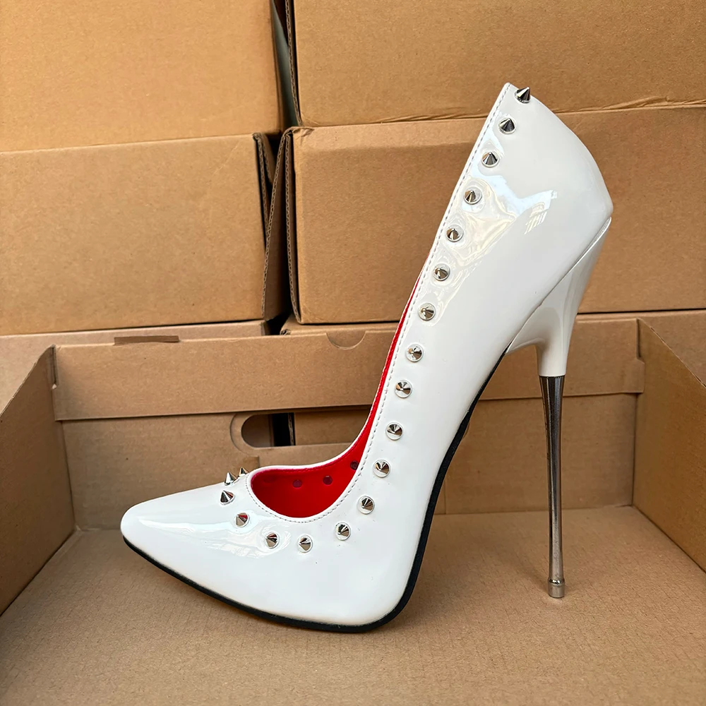 

16cm Rivets Extreme Metal High Heels Stilettos Red Inside Sexy SM Pumps Wild Party Fetish Model Colour Customize Unisex Shoes