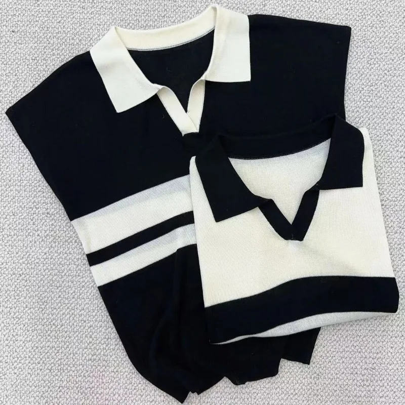 Woman T Shirt White Baggy Striped Polo Neck Women Harajuku Fashion Y2k Vintage Korean Clothing Kpop Youthful Clothes Aesthetic